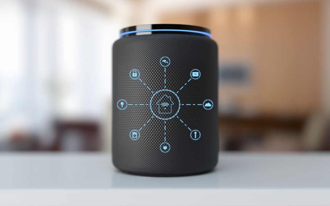 A smart speaker with icons on it