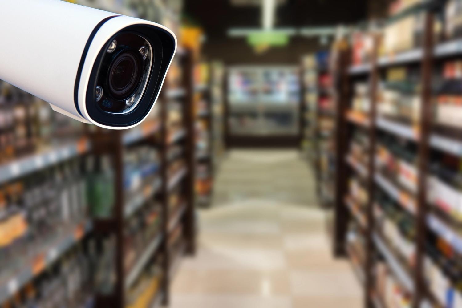 White security camera in a store