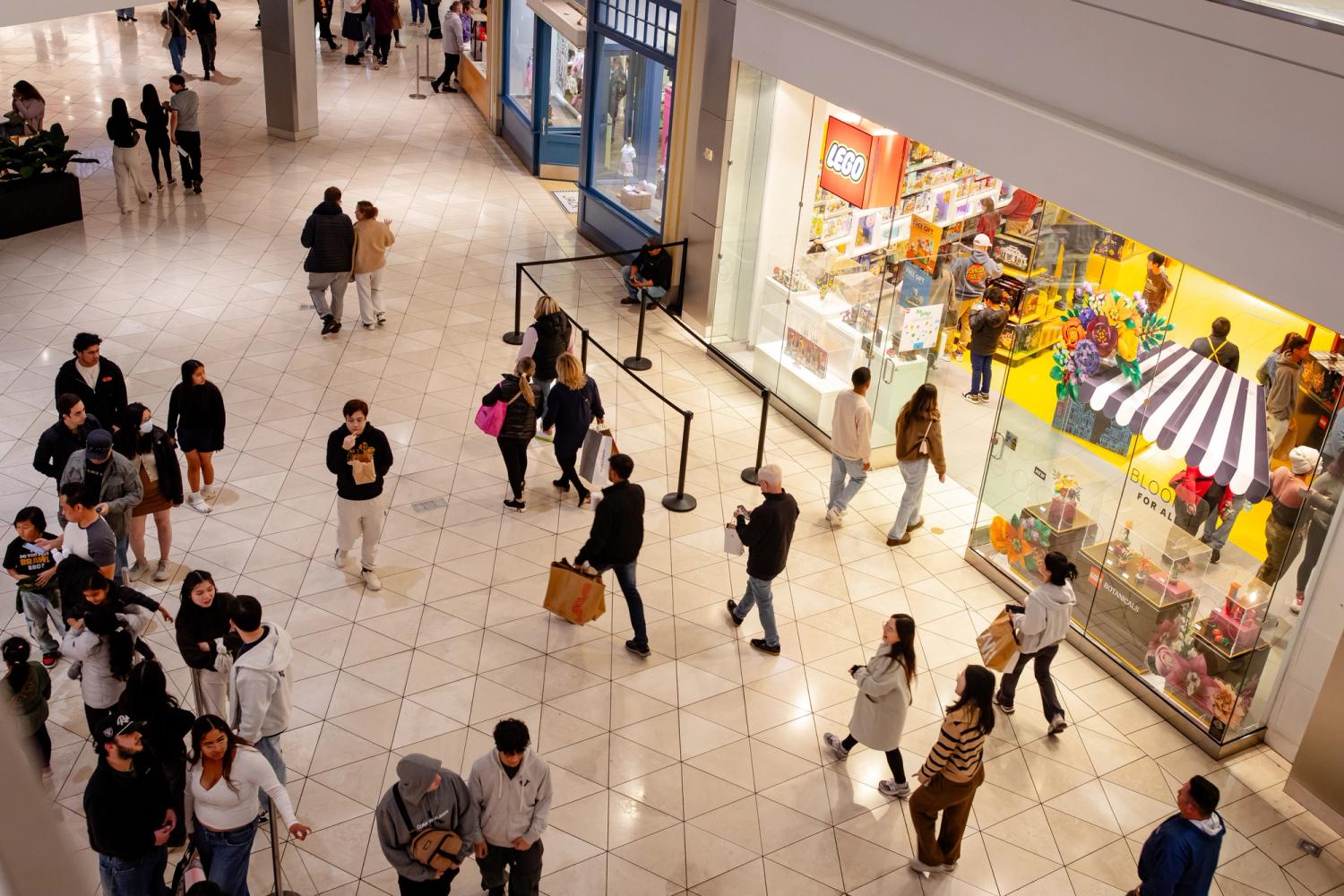 Aerial view of busy shopping centre