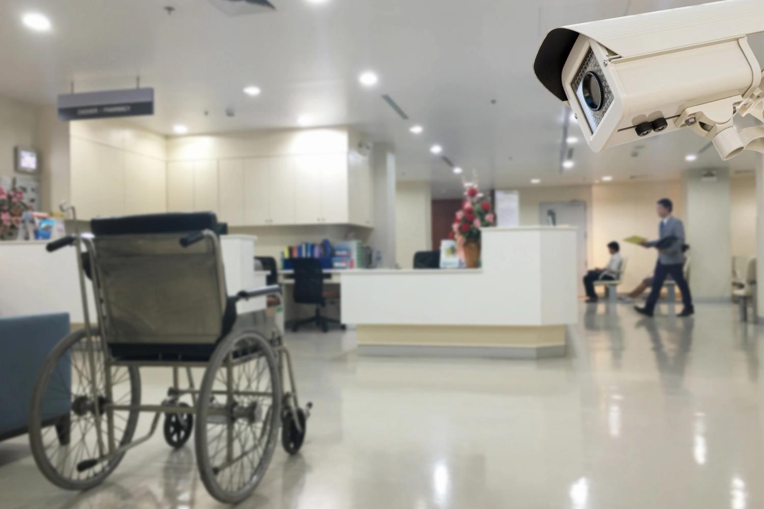 A healthcare centre with a visible camera and wheelchair