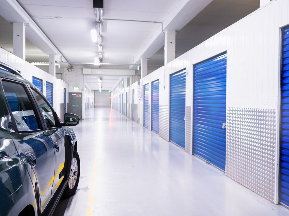 Storage facility with car parked 