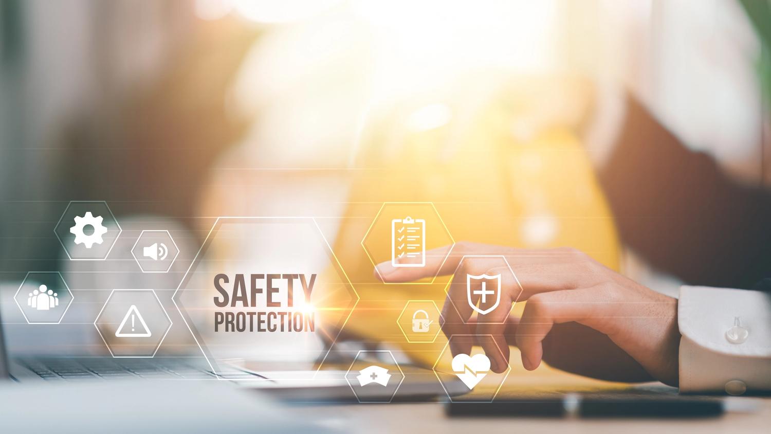 'Safety Protection' images overlayed over a hand