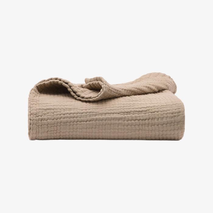 Silk & Snow Muslin Coverlet in Chai