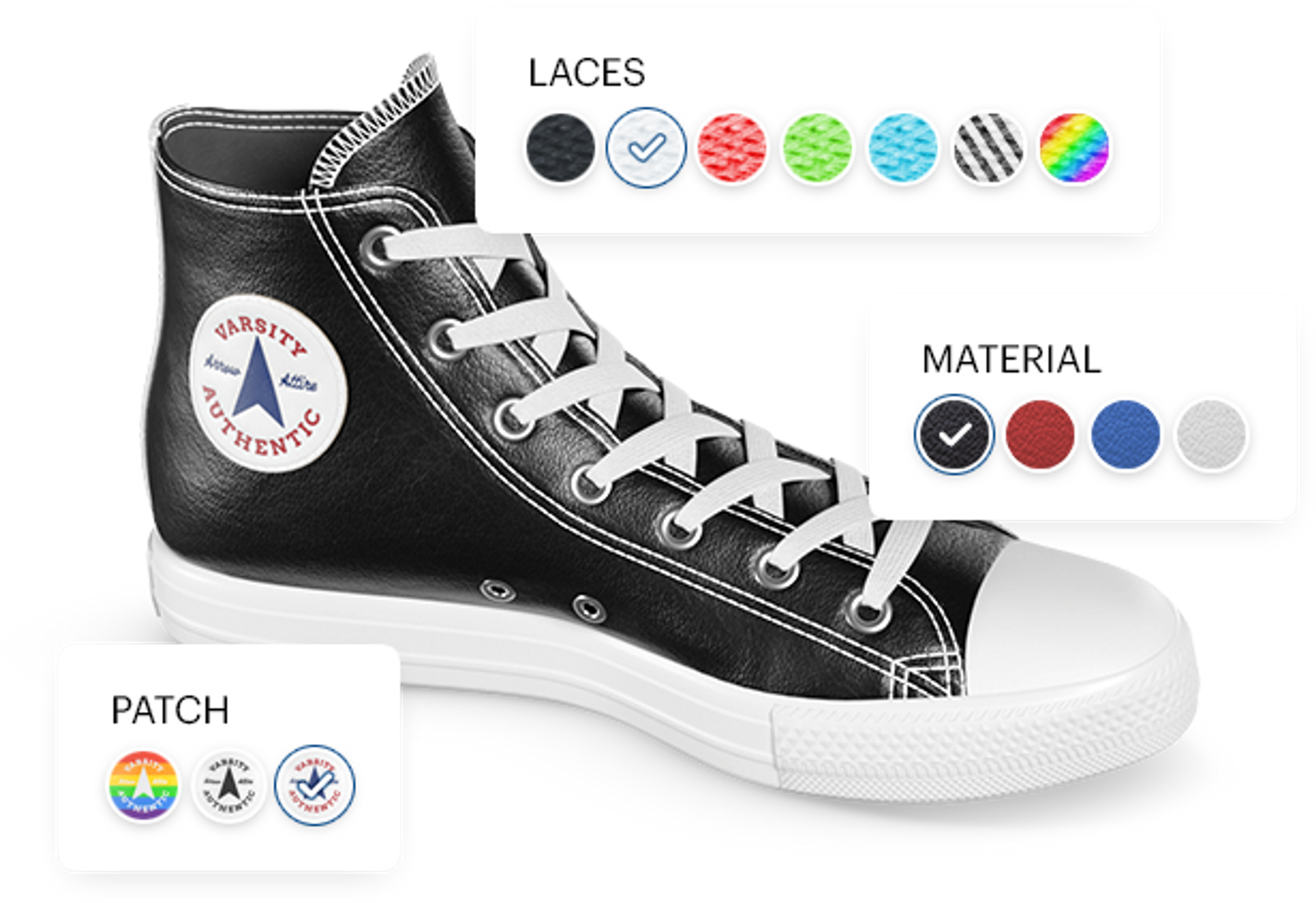 3D configurator interface on top of classic black sneaker shoe