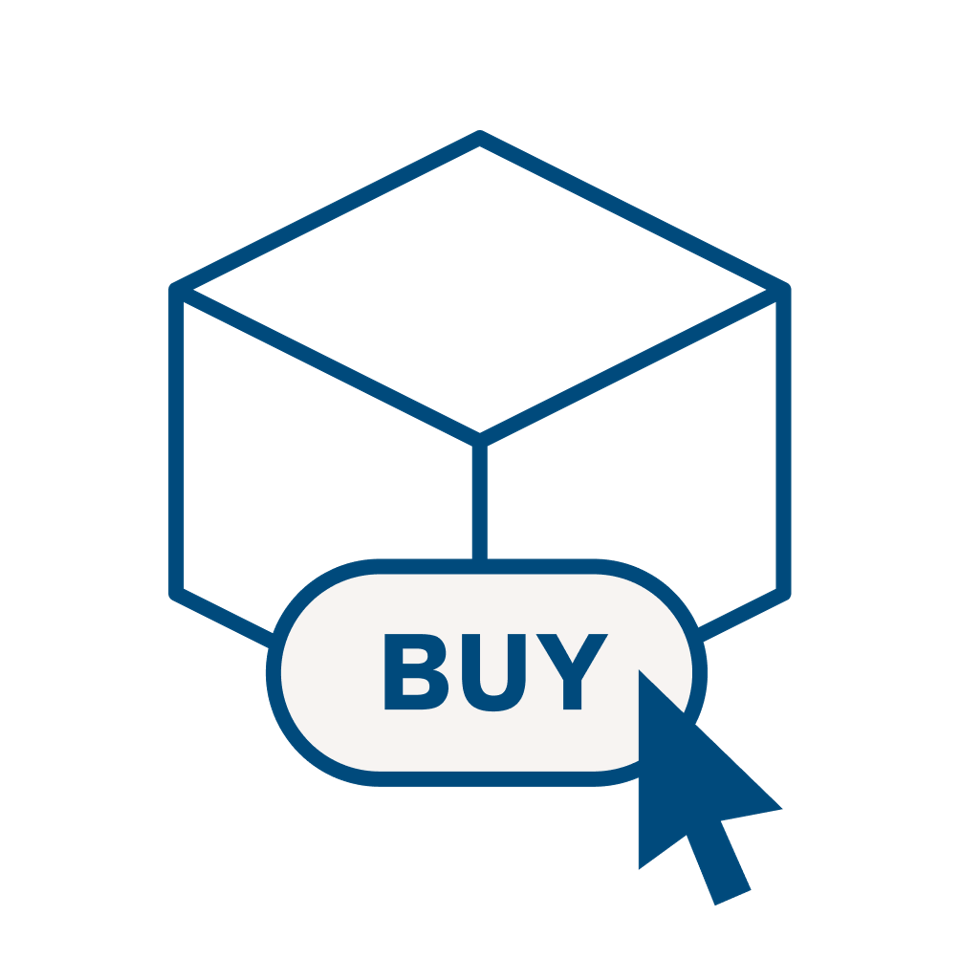An icon depicting a user clicking 'buy' on a 3D box