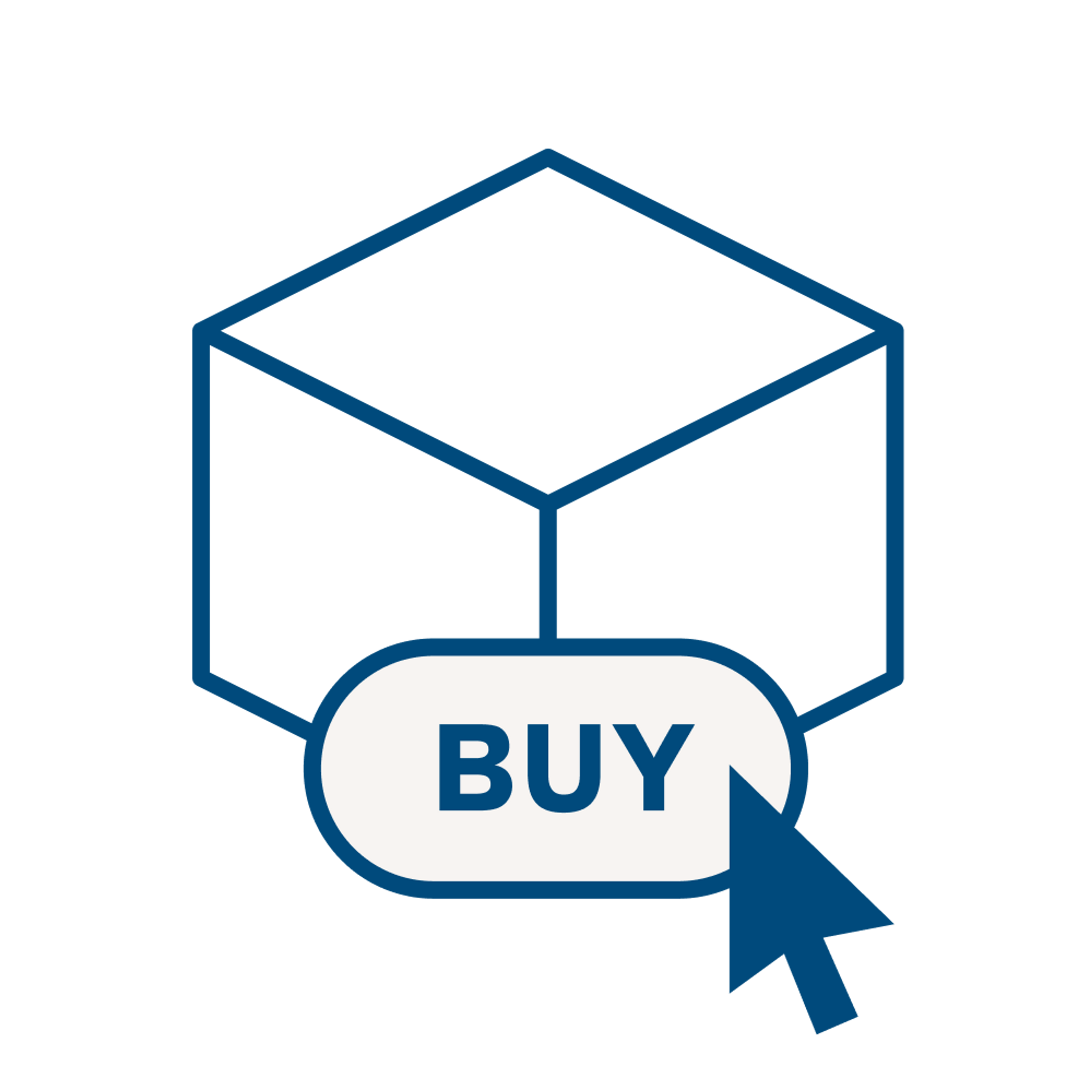 An icon depicting a user clicking 'buy' on a 3D box