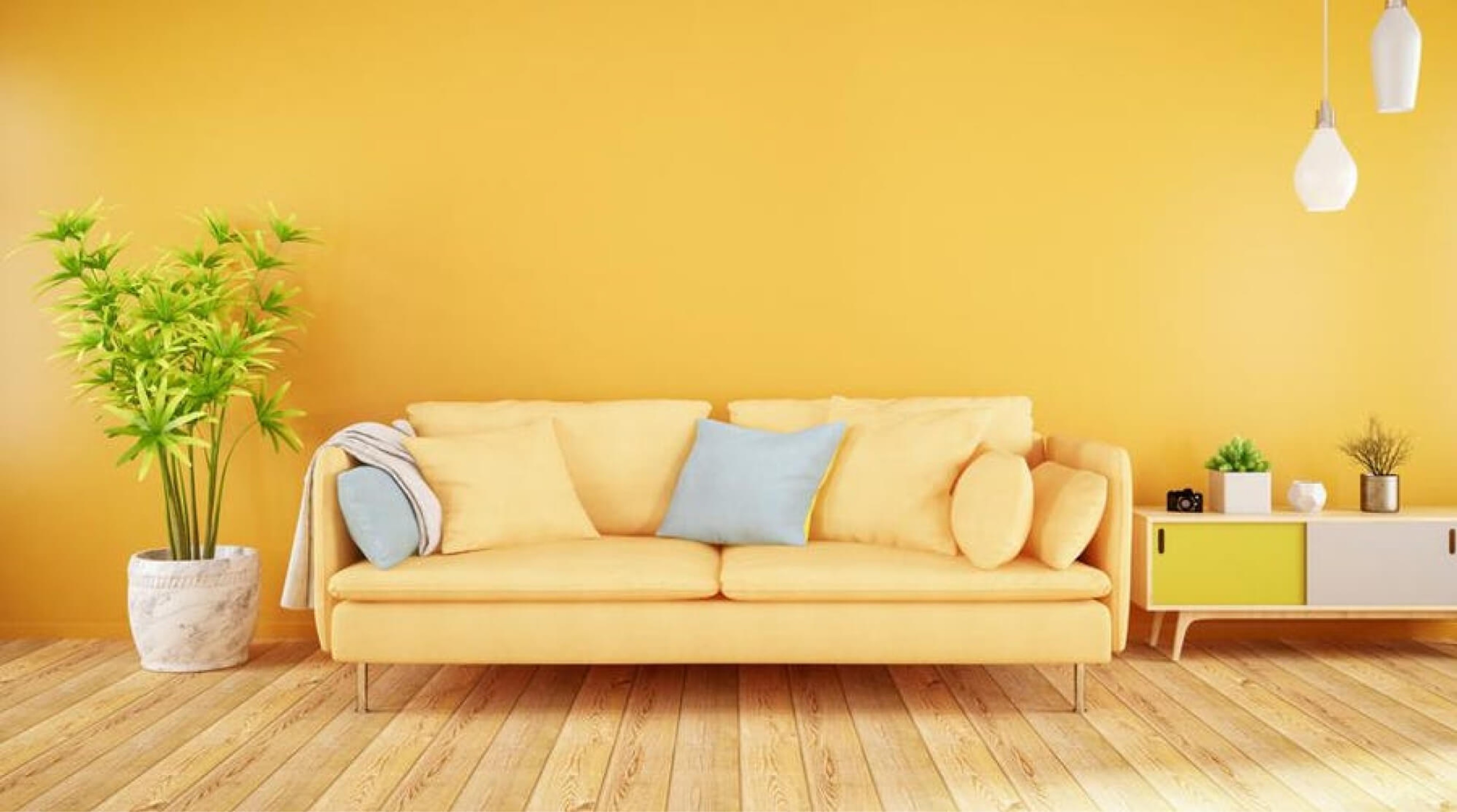 A yellow room with yellow furniture