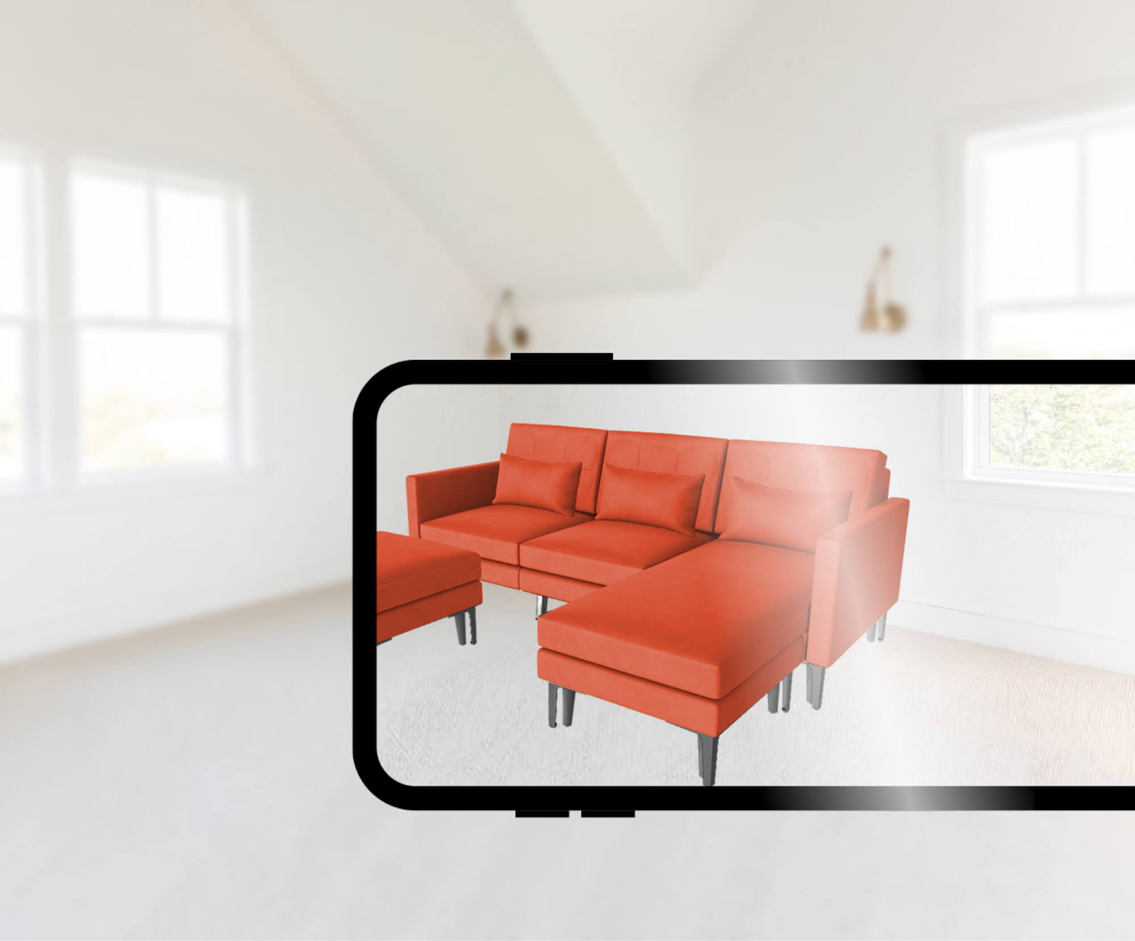 A 3D render of a red couch as viewed through an AR device