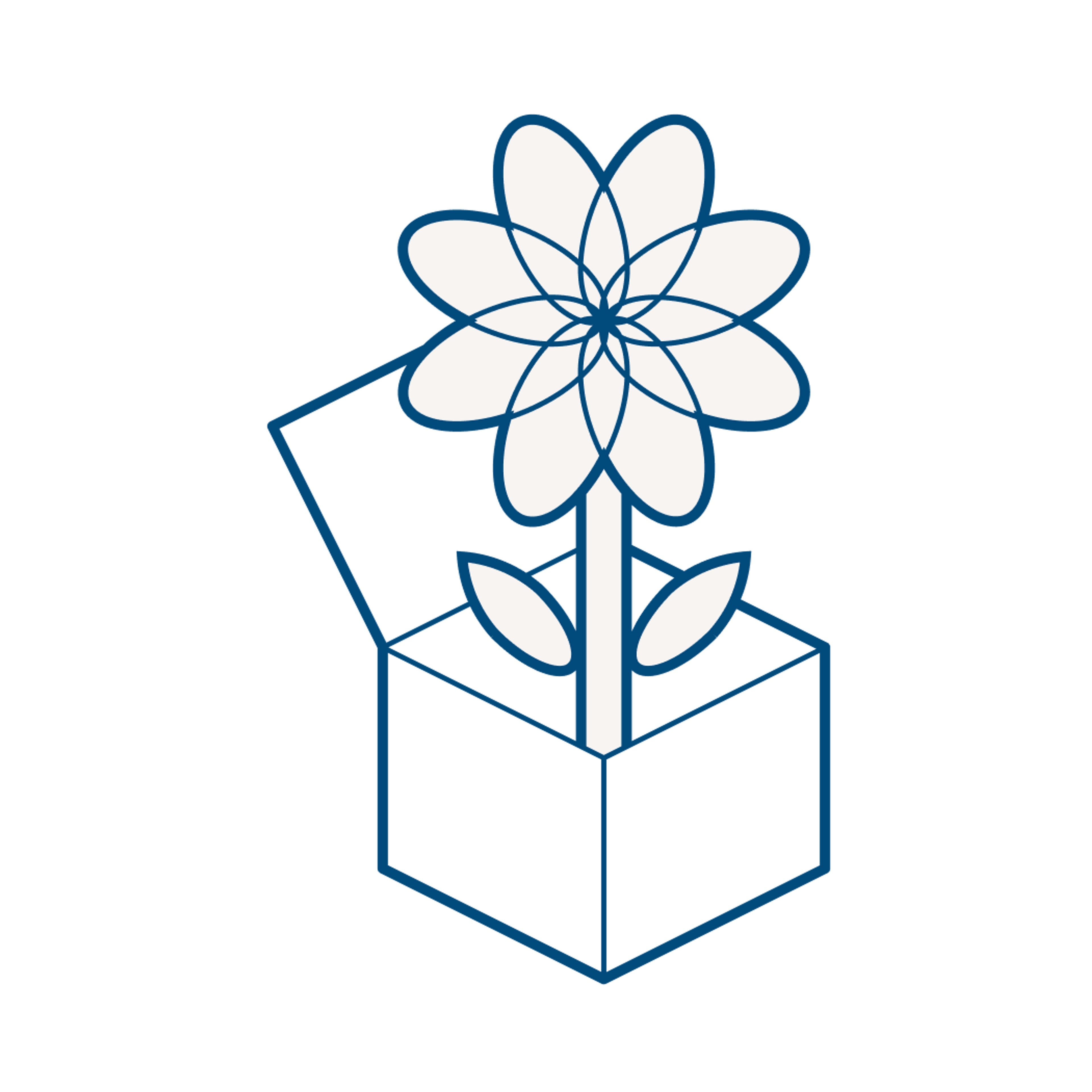 A large icon of a flower rising from a box