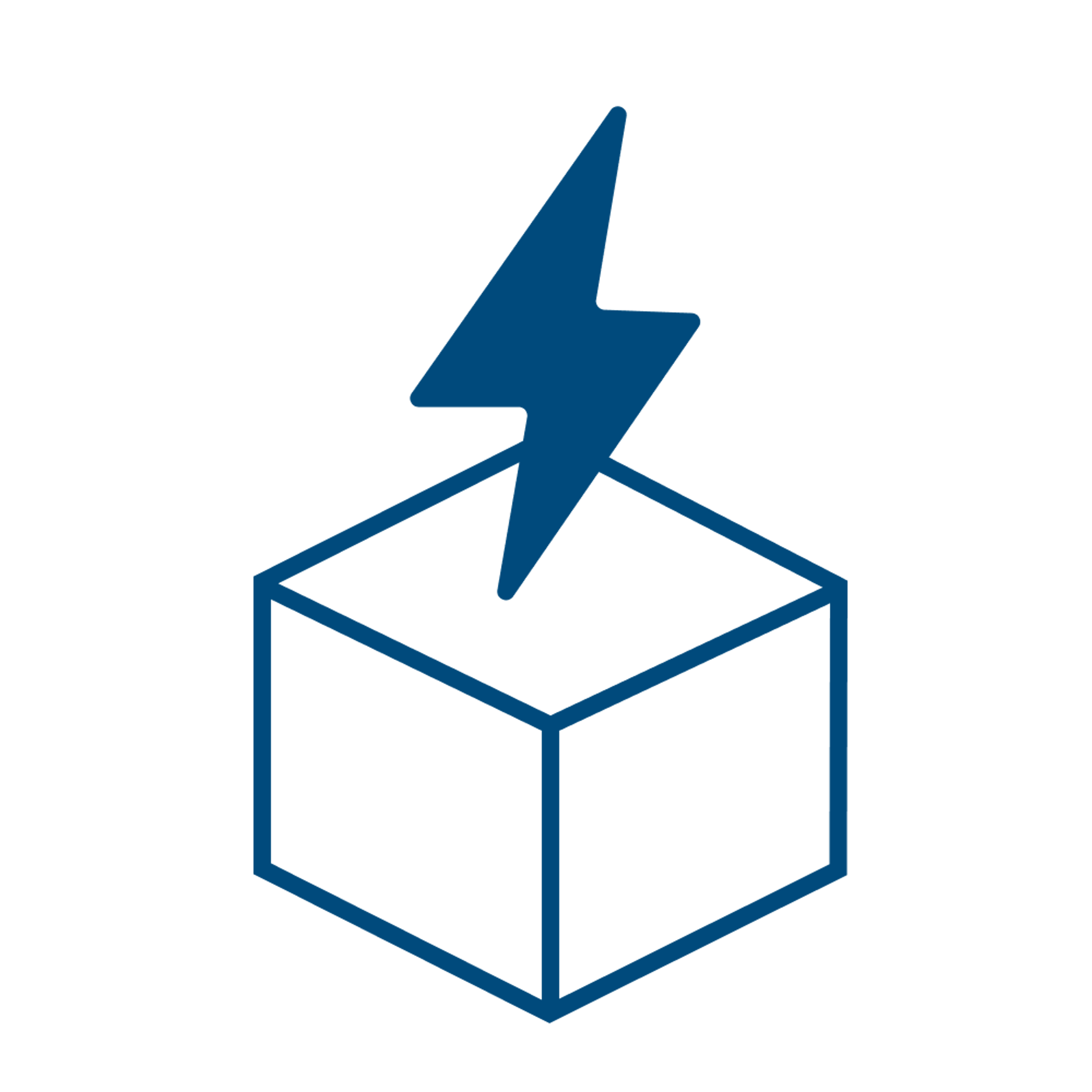 An icon depicting a lightning bolt striking a 3D box