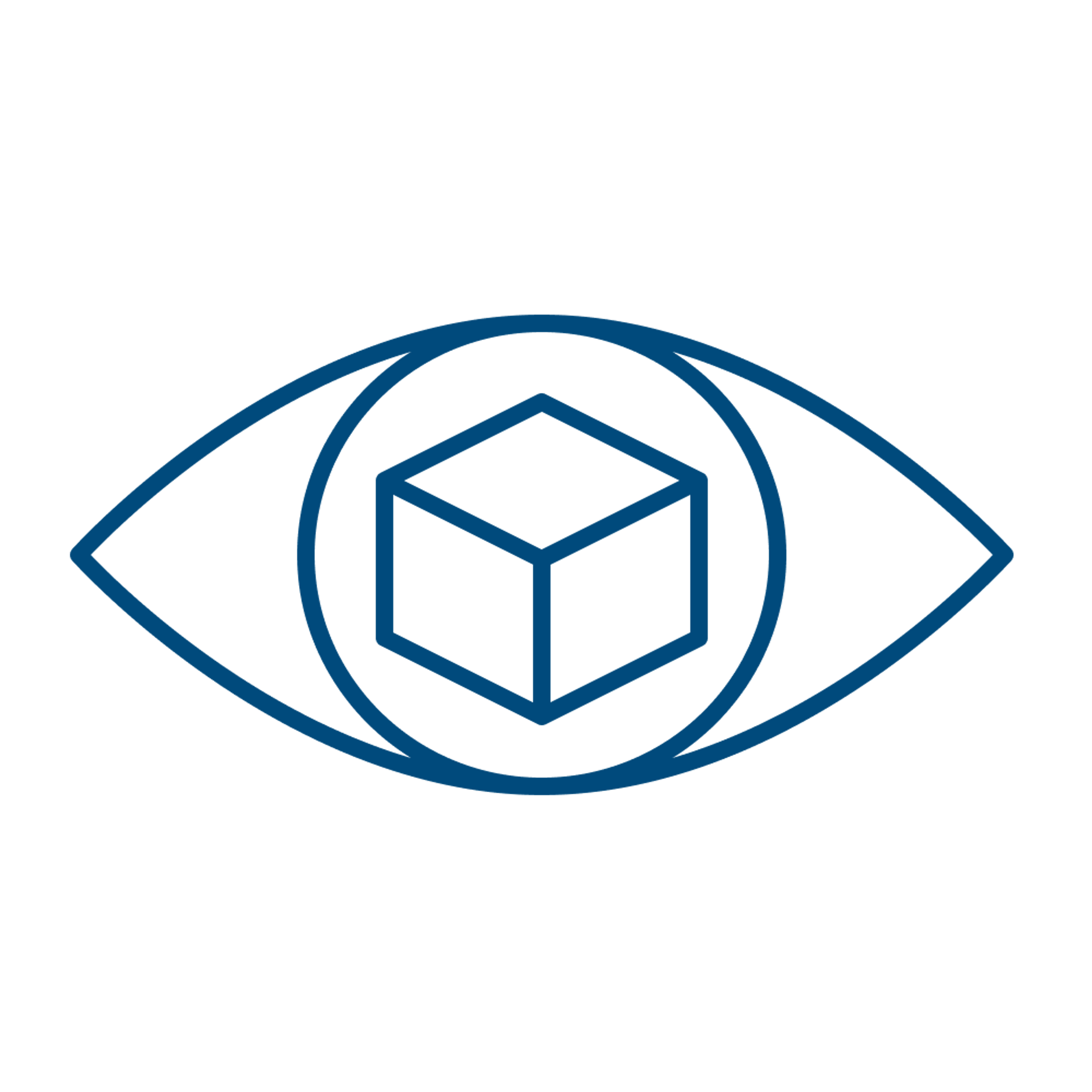 An icon depicting an eye with a 3D box instead of a pupil