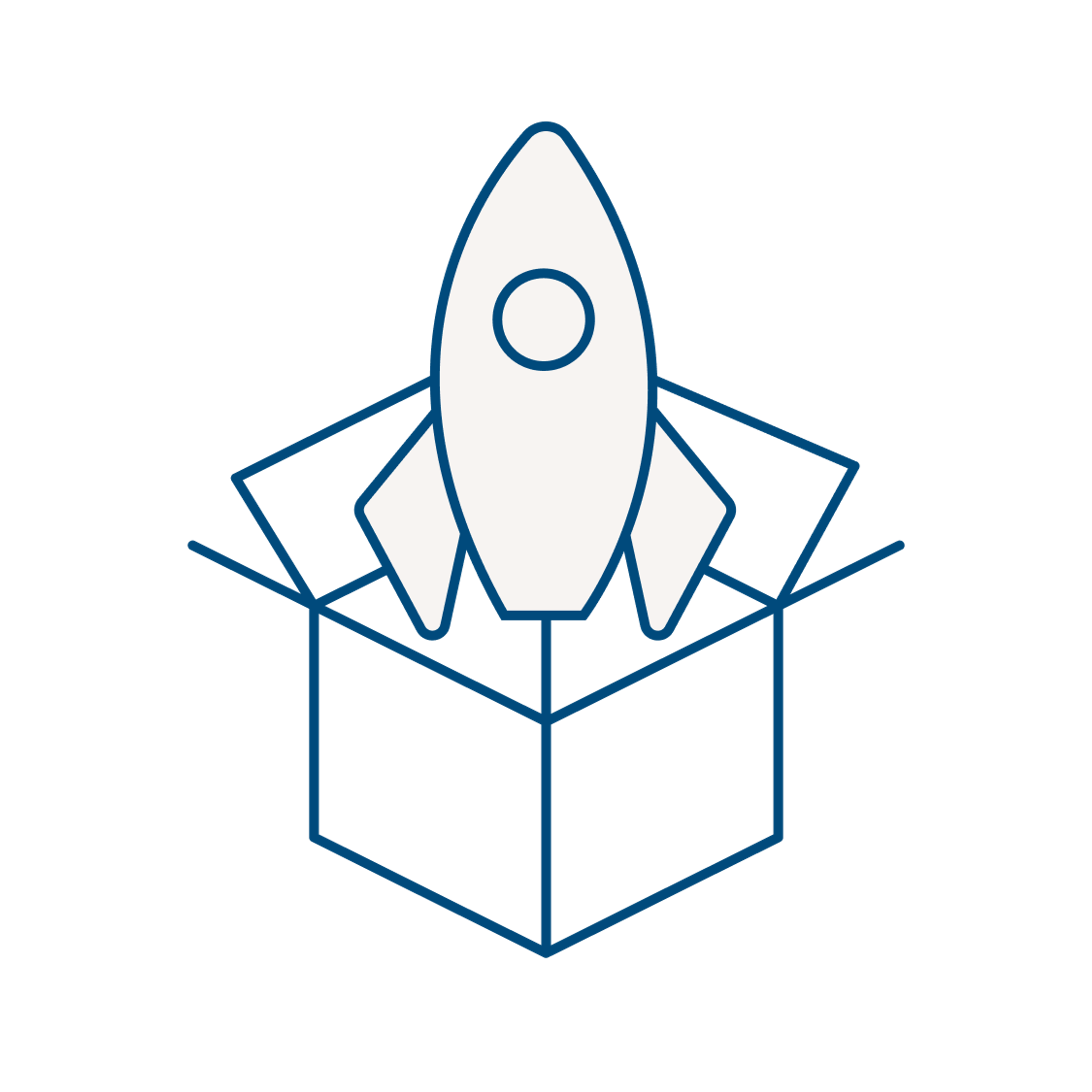 An icon depicting a rocket bursting out of a 3D box