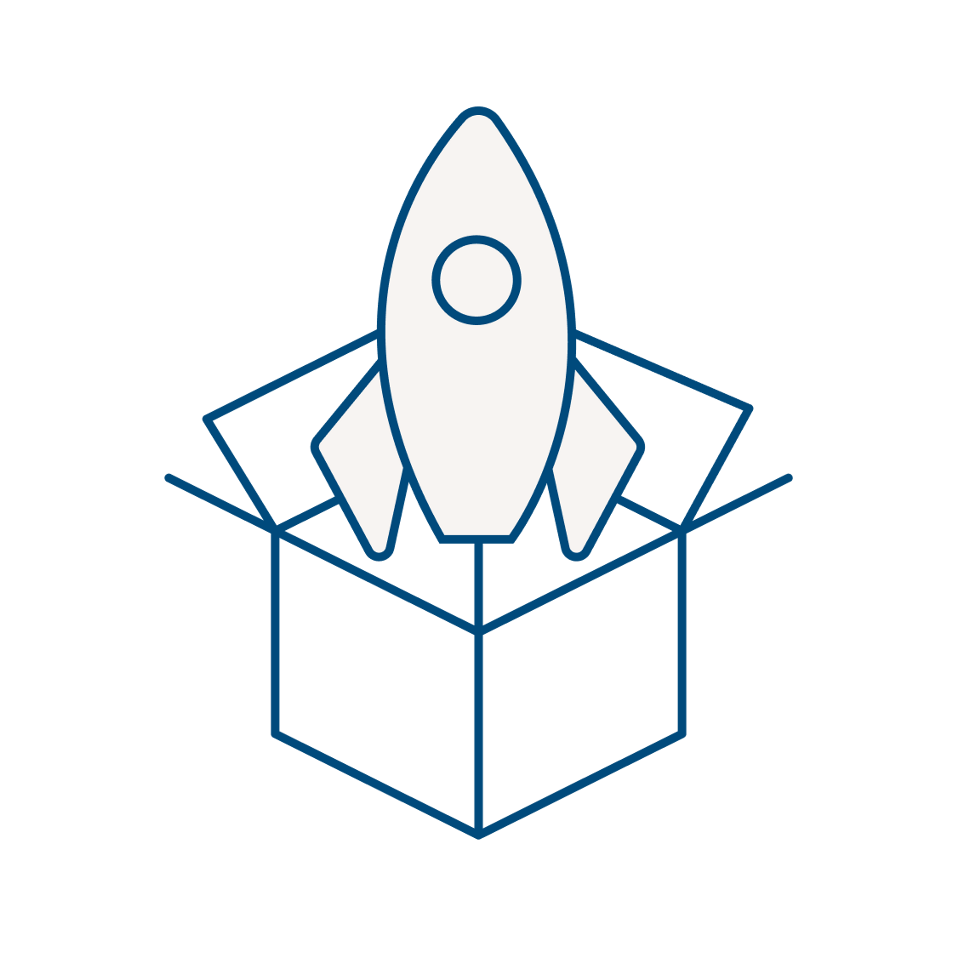 An icon depicting a rocket bursting out of a 3D box