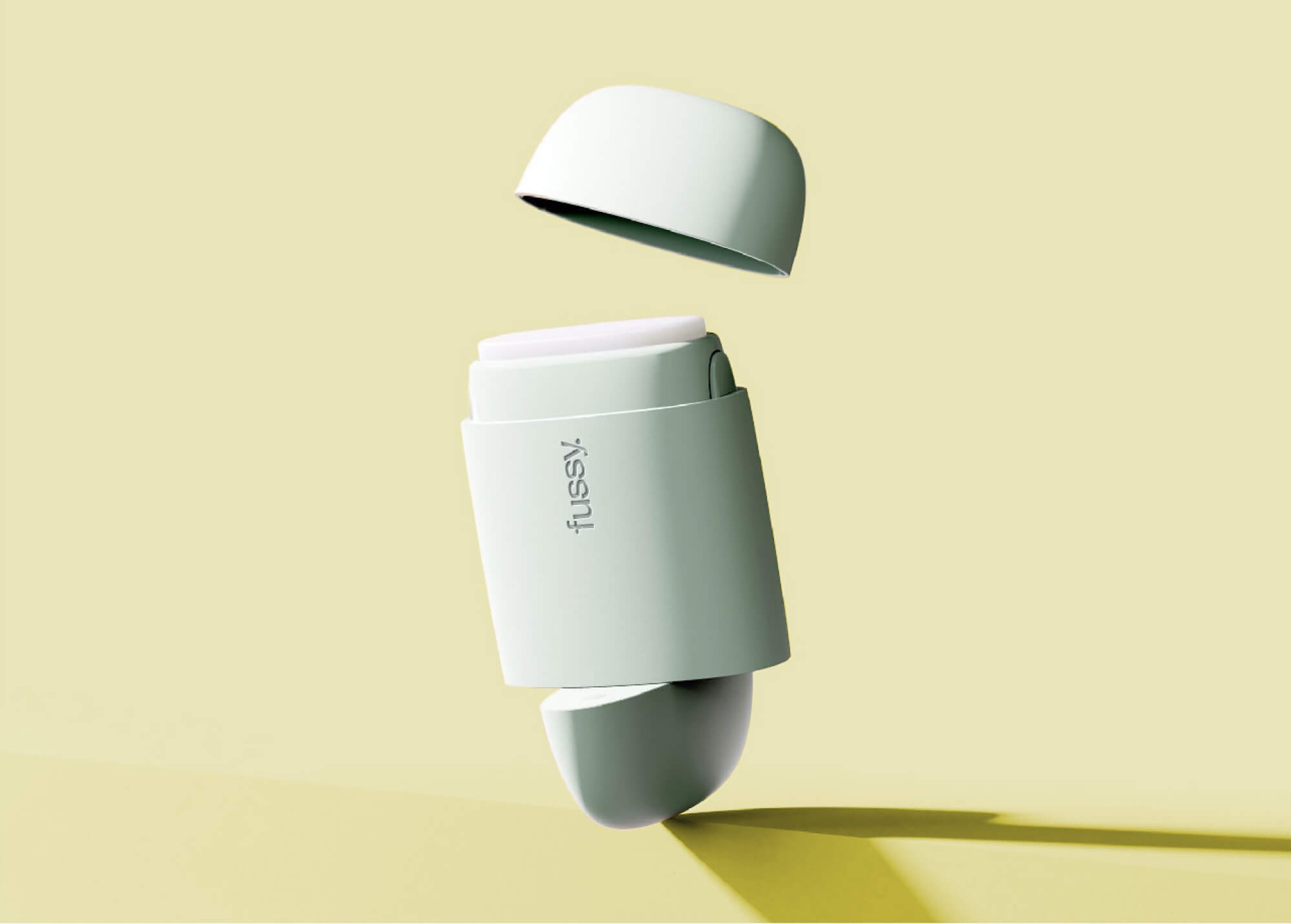 A 3D render of a device labeled Fussy.