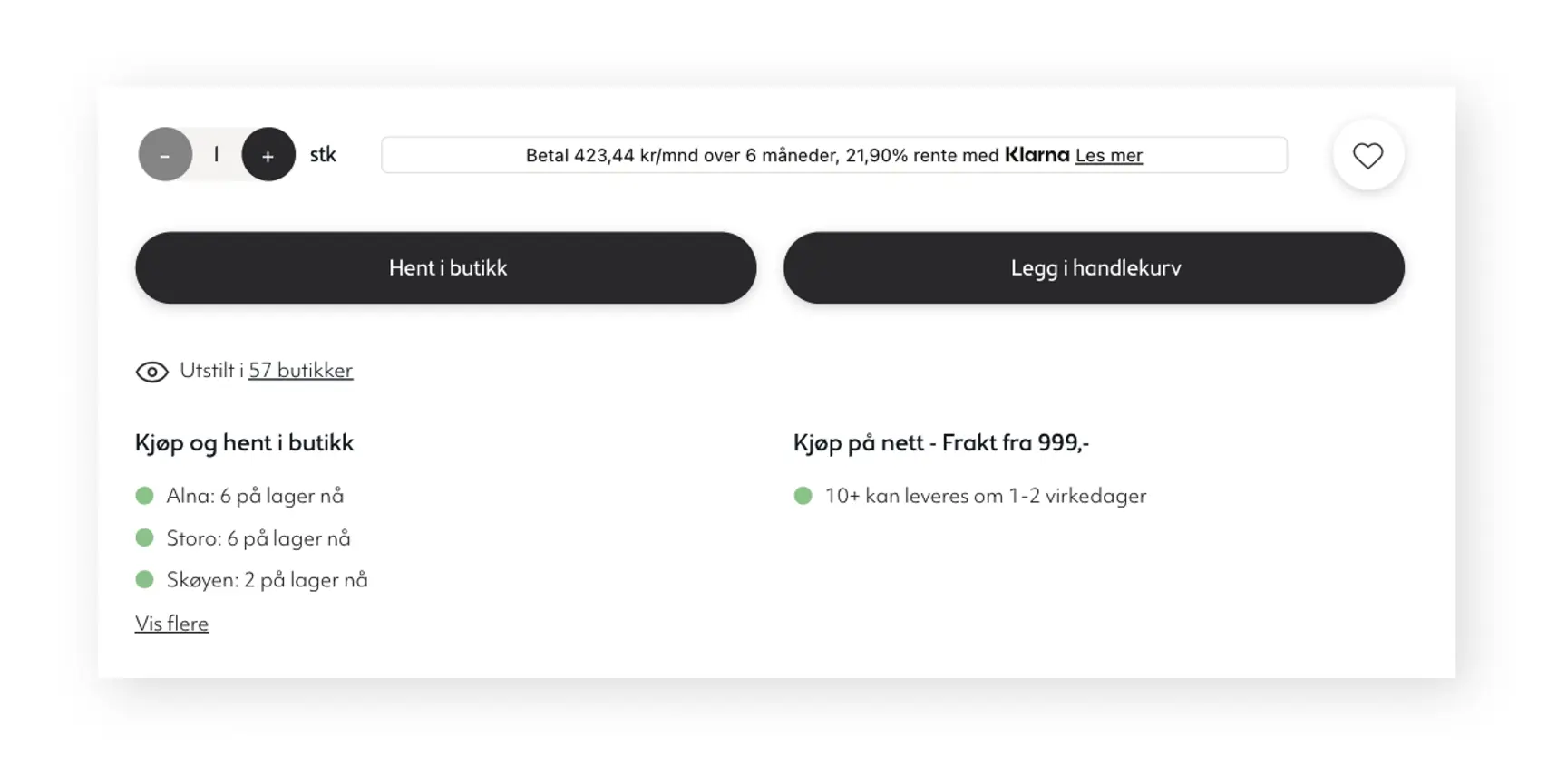 product stock availability view, directly from category filtering and product pages