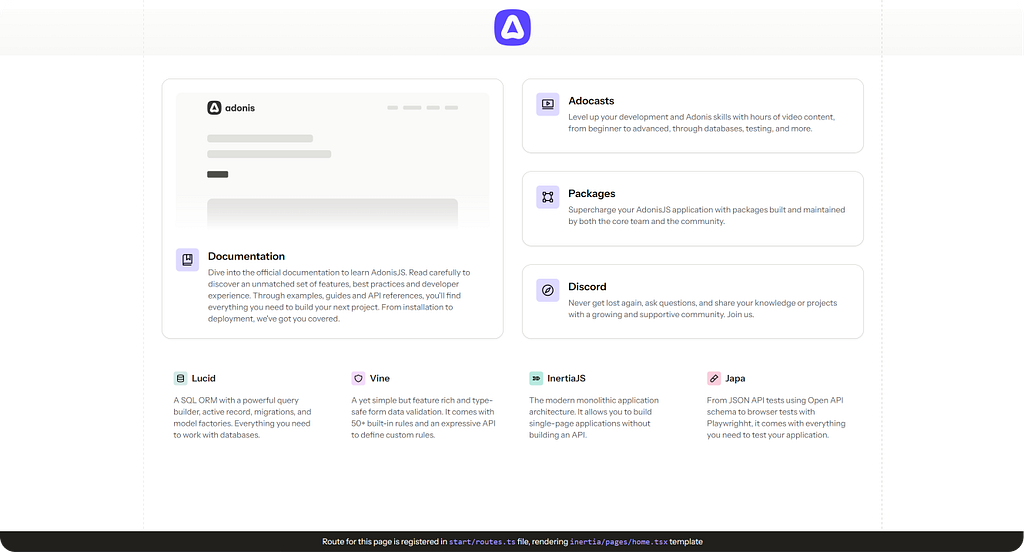 AdonisJS starter scaffold template homepage