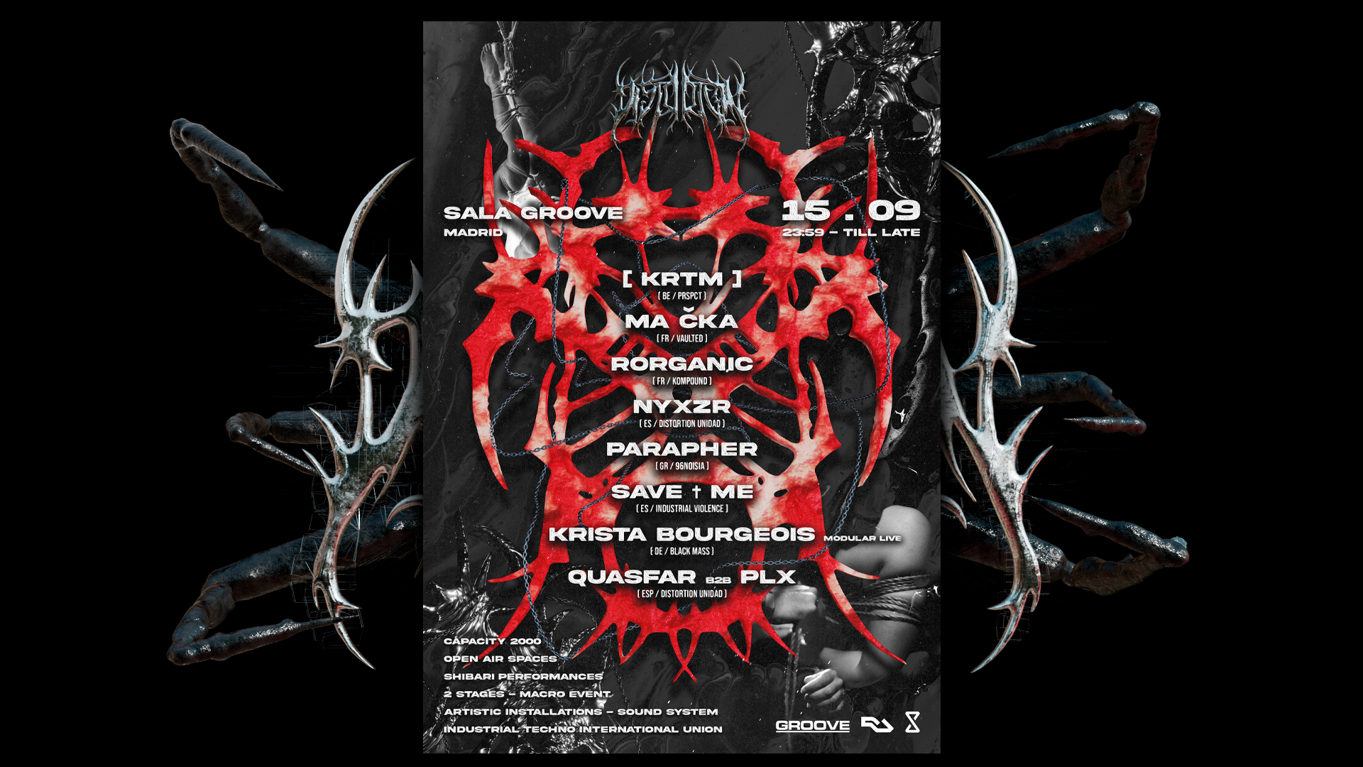 Distortion pres. [KRTM], Ma Čka, Rorganic, Nyxzr: Industrial Festival flyer