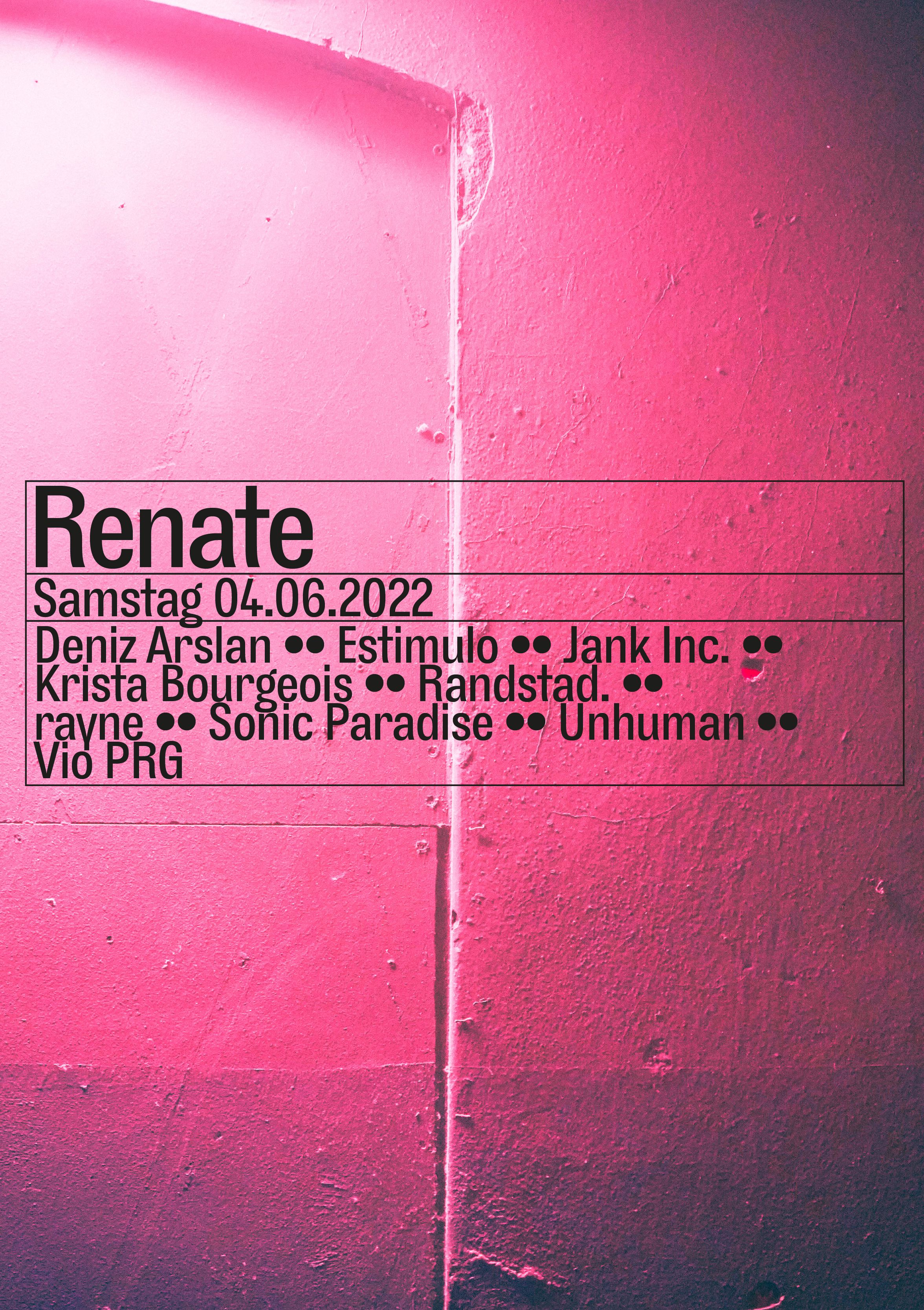 Samstag with Estimulo, Krista Bourgeois, Sonic Paradise, Unhuman flyer