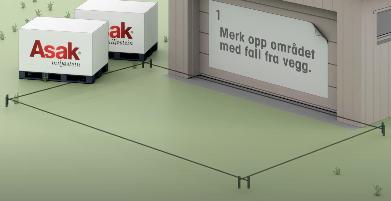 Skjermbilde fra video som illustrerer hvordan legge belegningsstein.