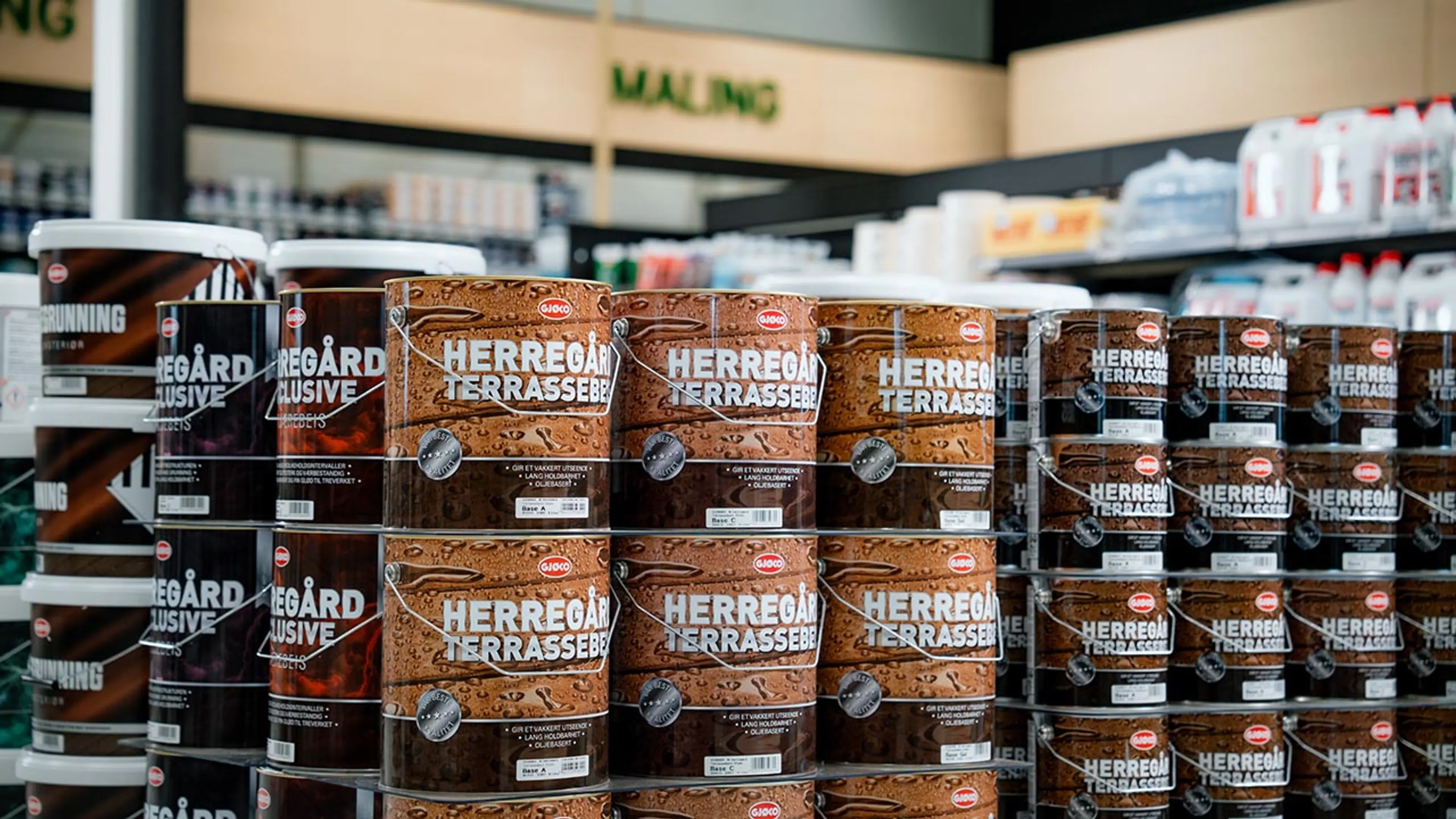 Utvalgte terrassebeis fra Gjøco i Byggtorget byggevarehus.