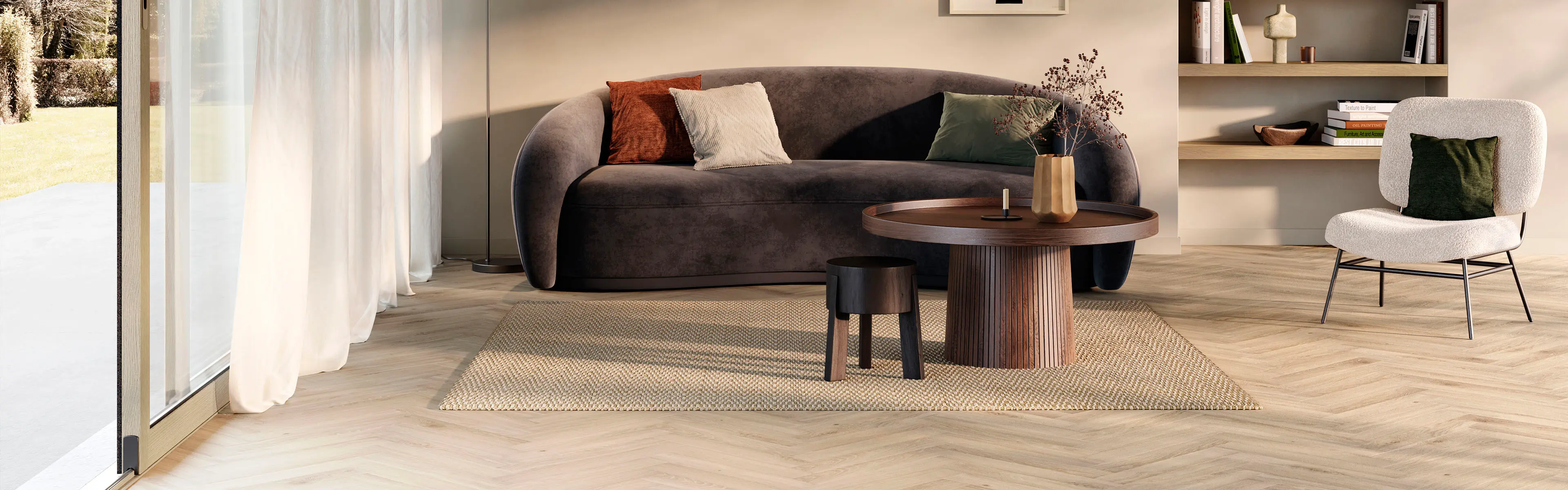 Moderne stue med gulv som ikke knirker