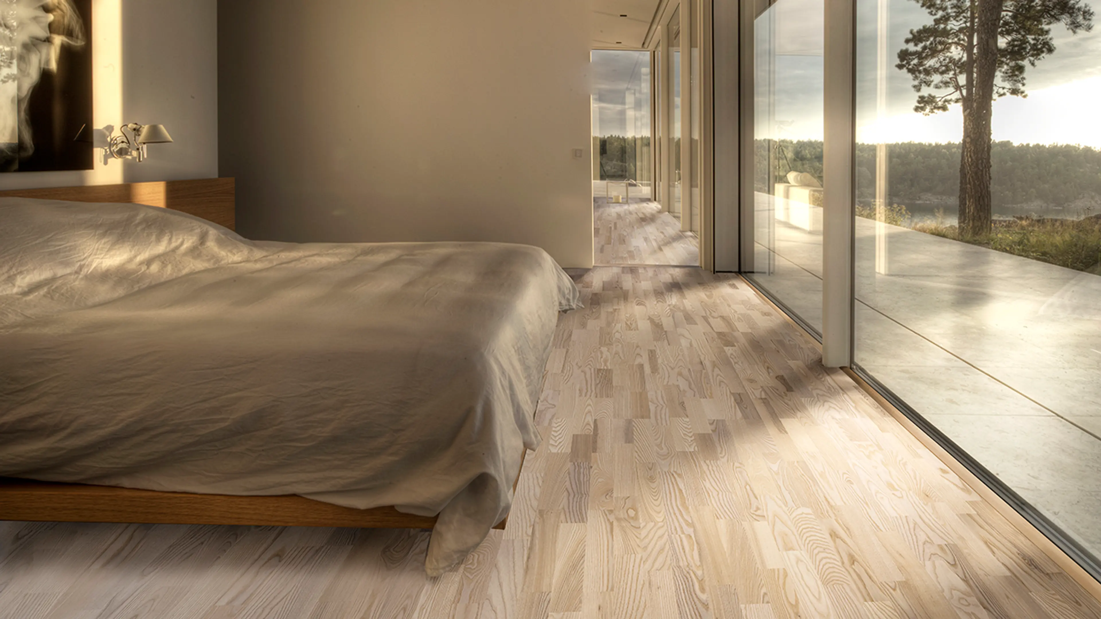 Gulv inspirasjon soverom med 3-stavs parkett.