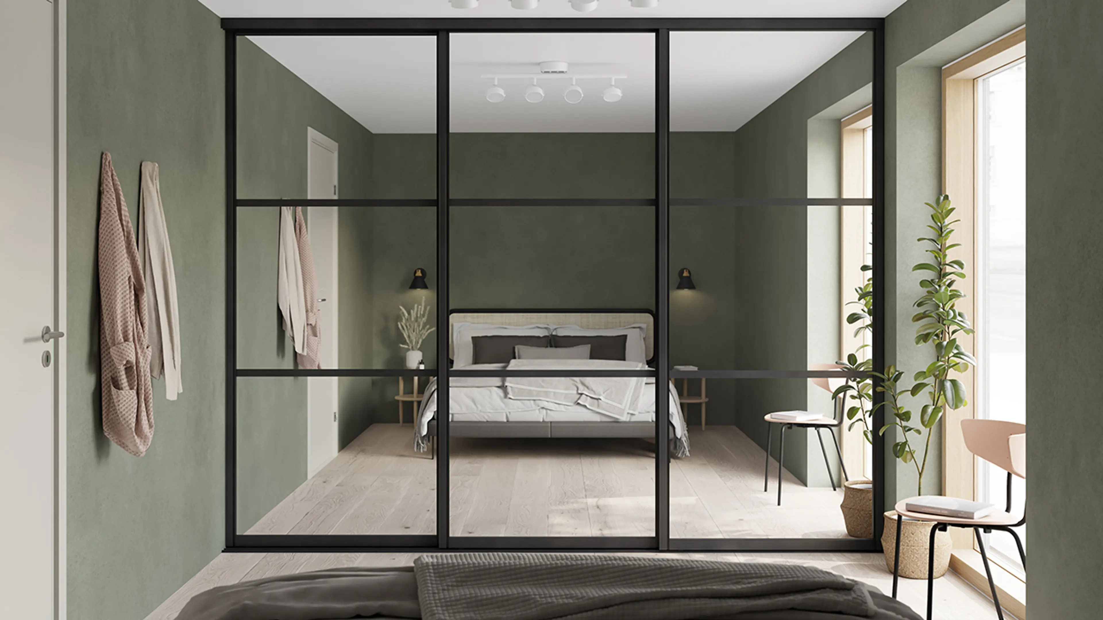 Garderobeskap med speil på soverommet.