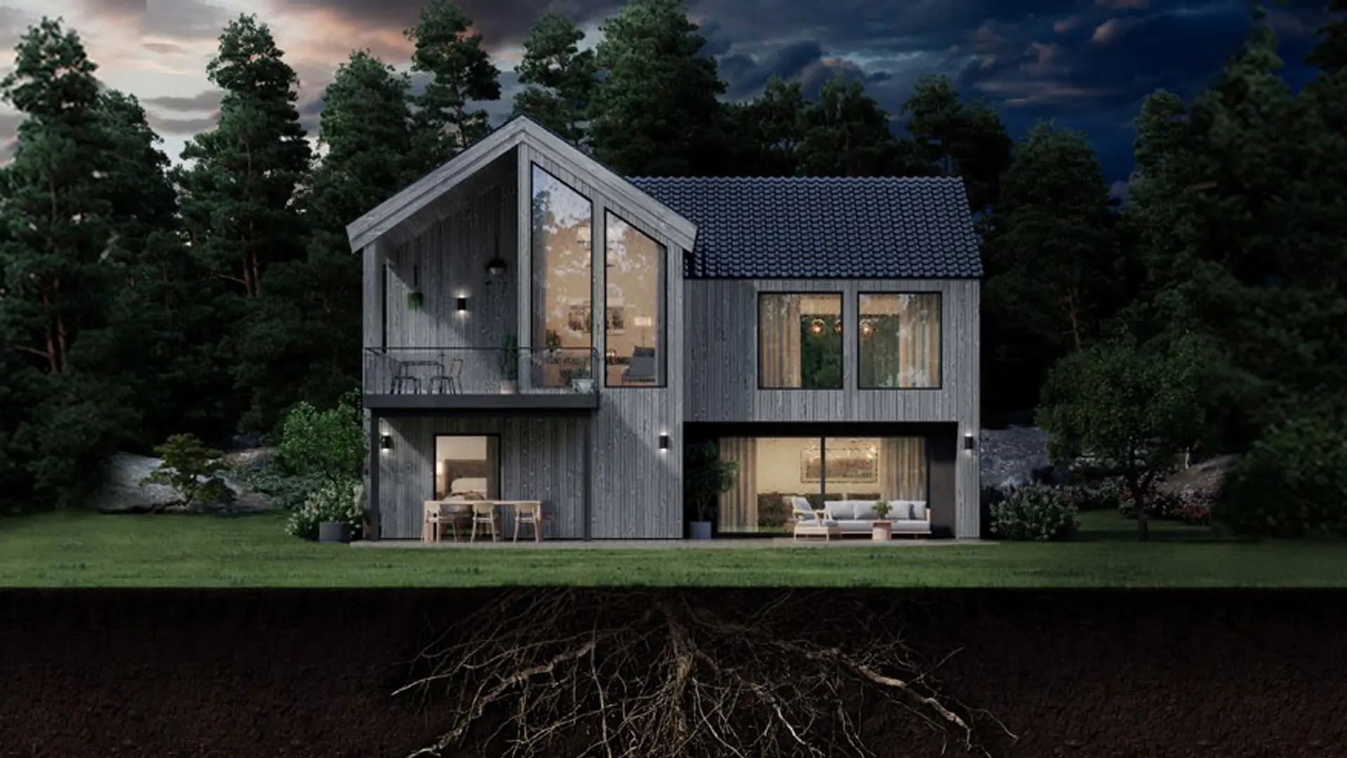 moderne hus med stramme former og Værbitt kledning fra Moelven