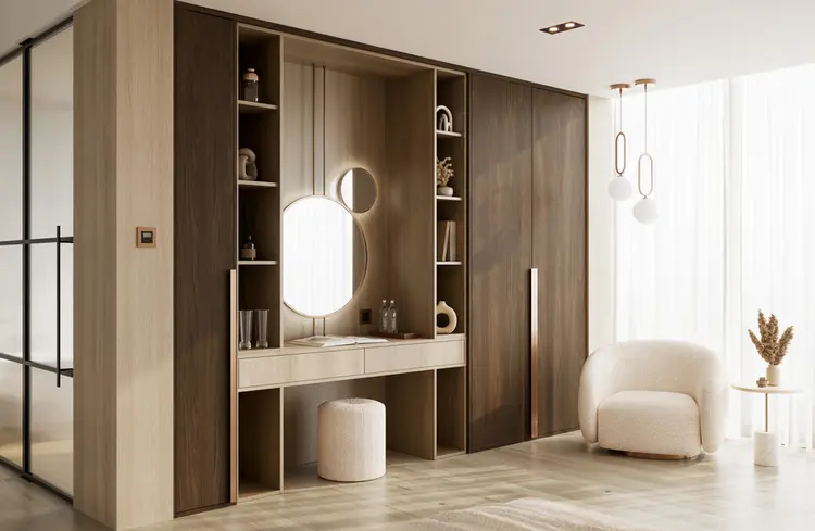 moderne rom med finerplater på veggene