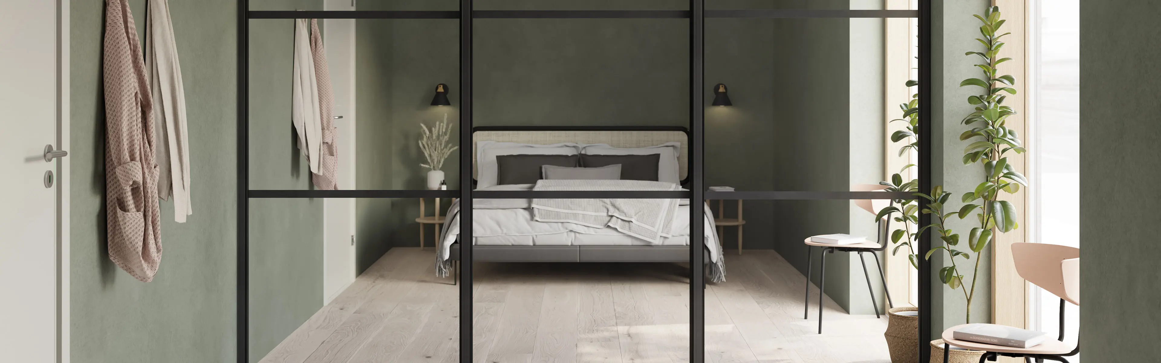 Garderobeskap med speil på soverommet.