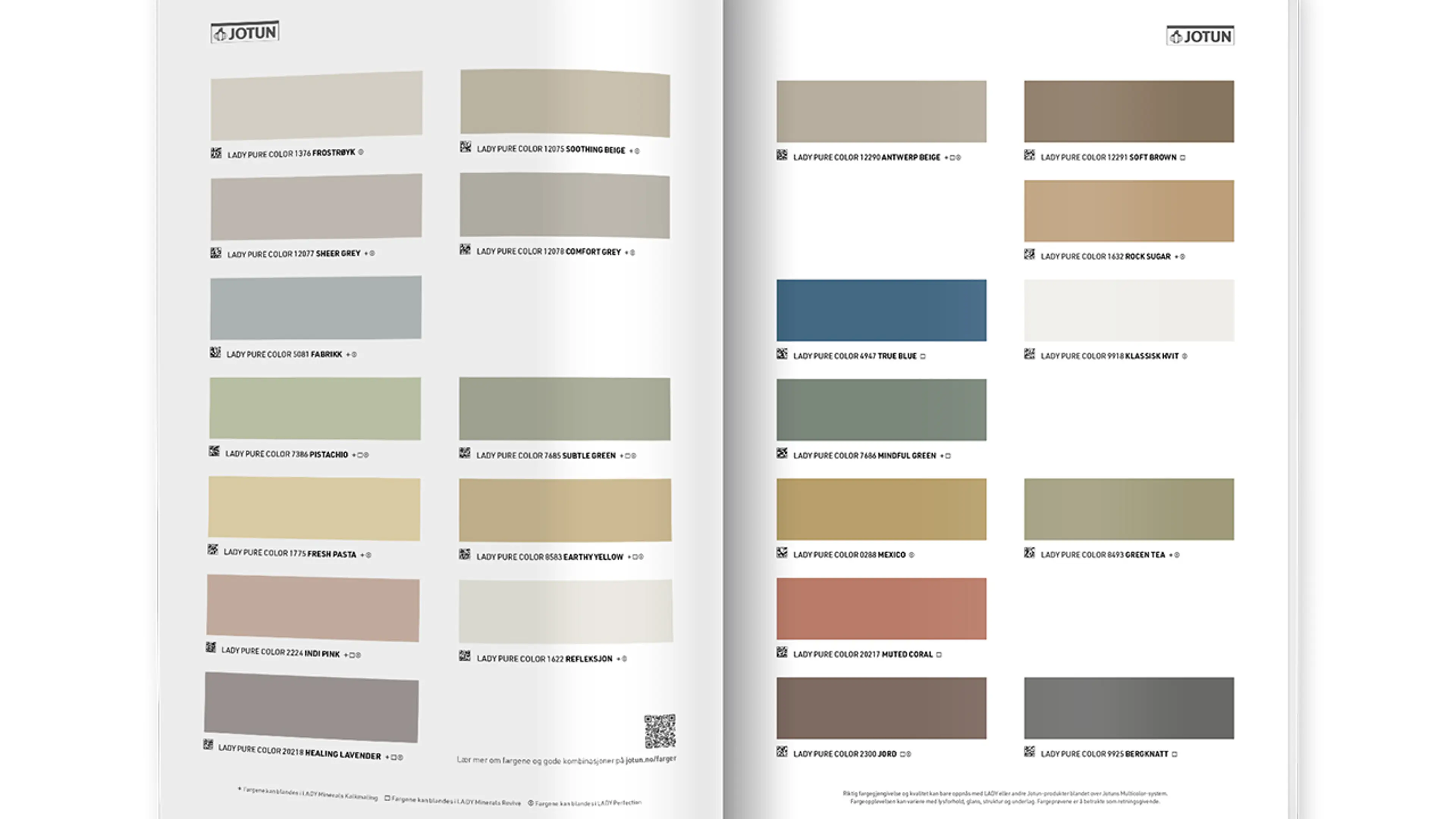 Jotuns nye fargekart for 2024 CANVAS med 23 interiørfarger.