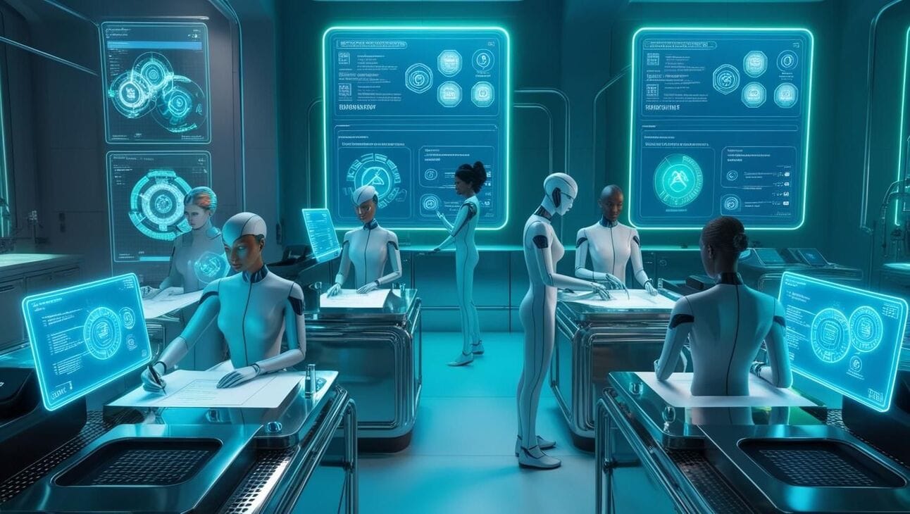 AI validation agents auto-generate and execute URS-based test protocols in futuristic GxP lab