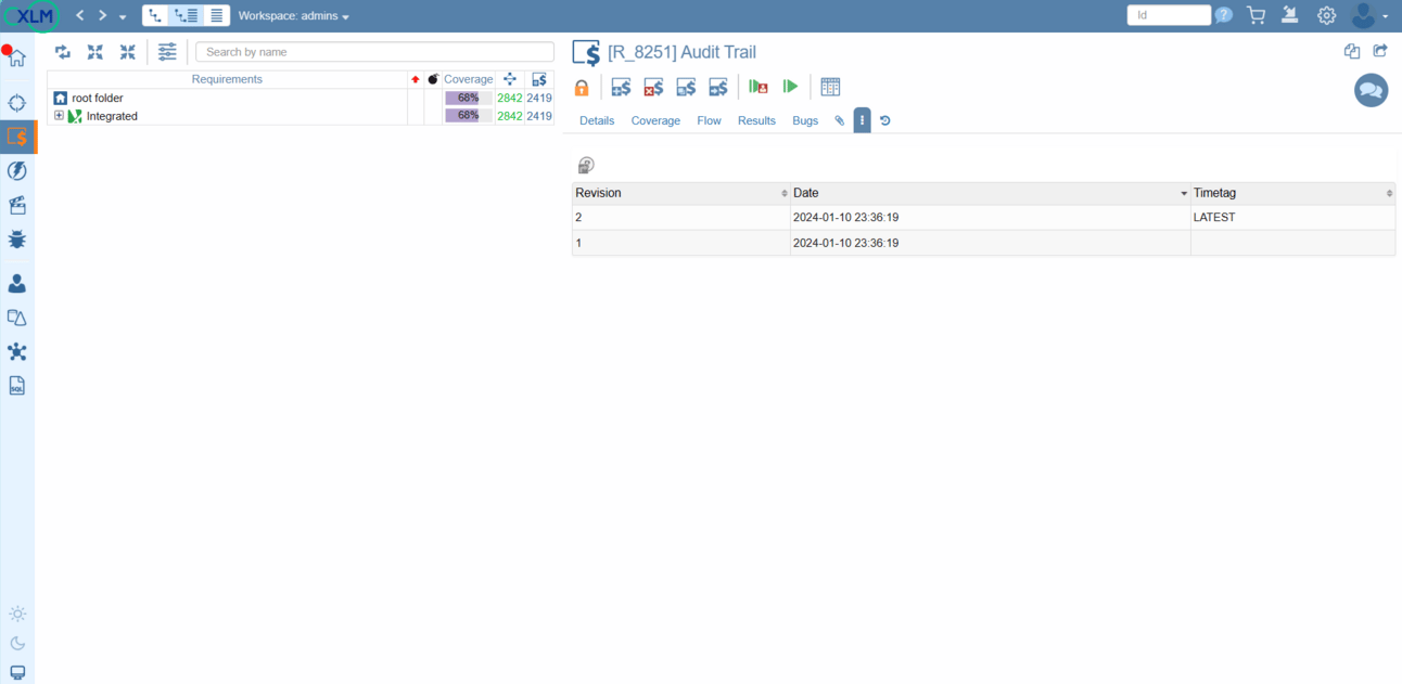 System Under Test audit trail and version history supporting 21 CFR Part 11 compliance in ContinuousALM