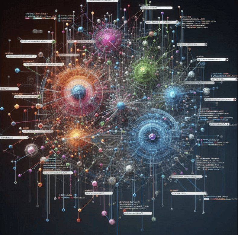 AI-generated software dependency graph showing interconnected code components and system modules