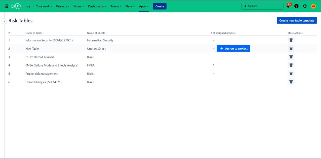 ContinuousRM customizable risk table template configuration interface for GxP-regulated project risk assessment