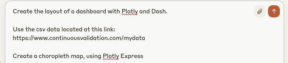 Prompt to create dashboard and choropleth map with Plotly, Dash, and CSV data for visualization