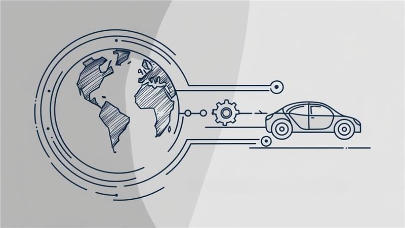 Toyota global supply chain visual linking Earth and car through gears and digital data streams