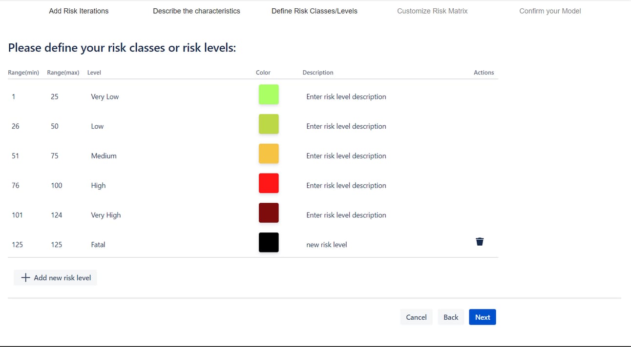 ContinuousRM risk classification editor with customizable risk levels for pharmaceutical quality management systems