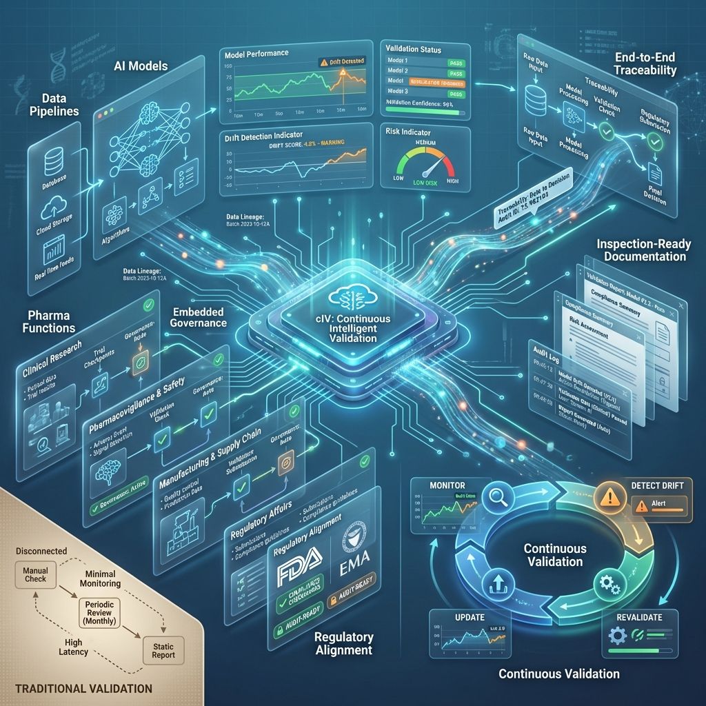 Continuous Intelligent Validation in Pharma: AI Governance, Traceability and GxP Compliance