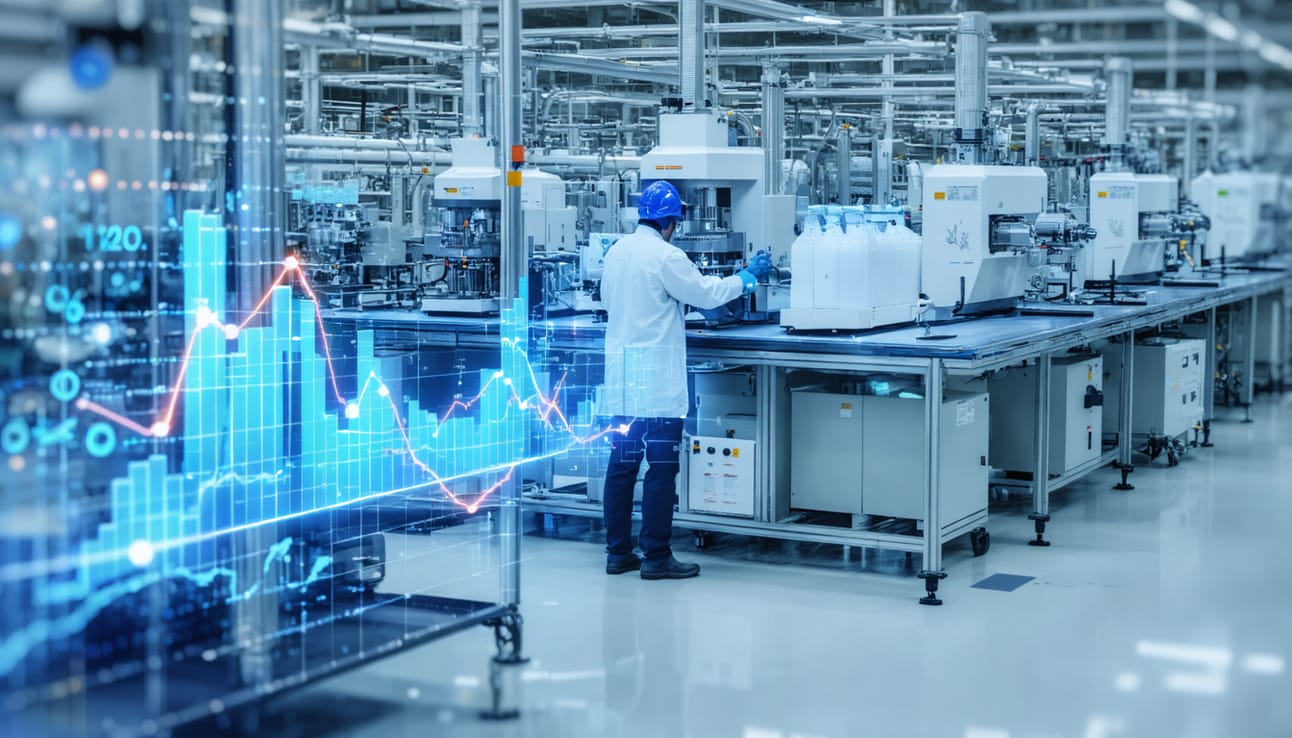 Technician using predictive analytics dashboard for real-time compliance and monitoring