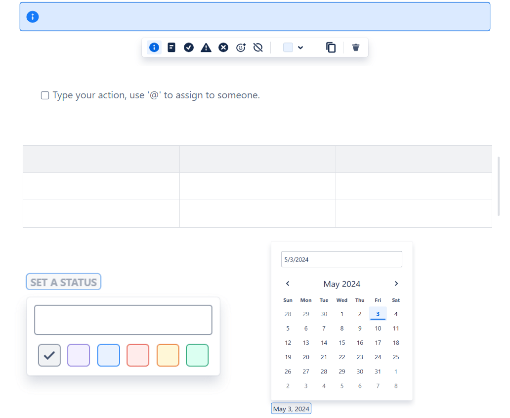 ContinuousDM macro tools including status tags, tables, date pickers, and content formatting controls