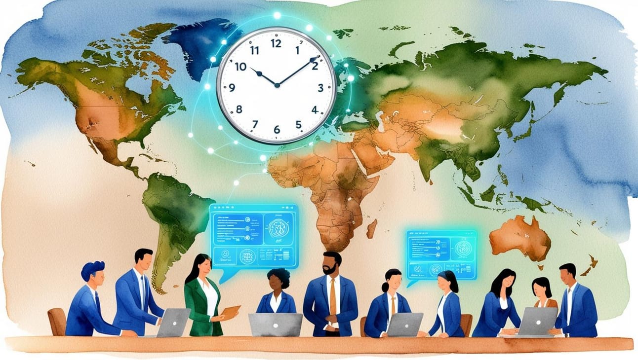 Global AI teams collaborate across time zones for 24/7 efficiency and continuous support