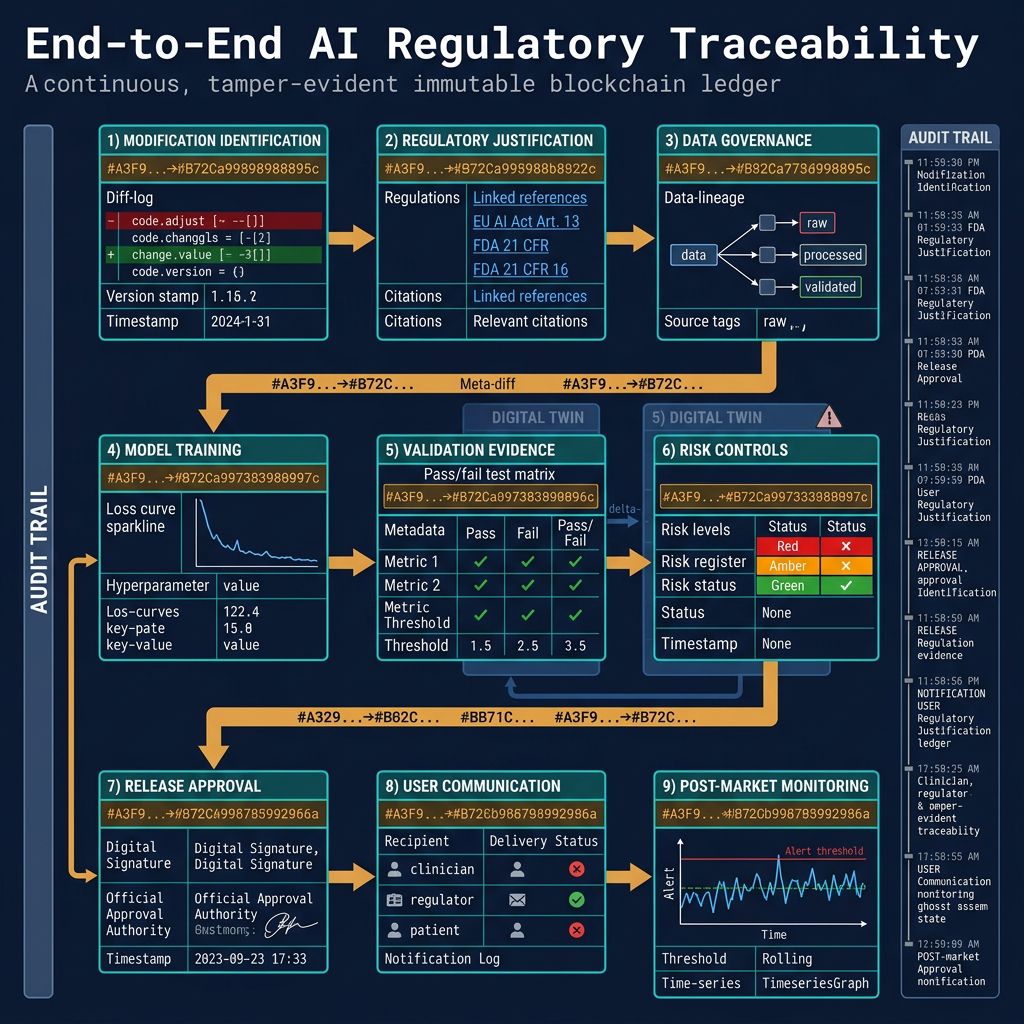 End-to-end AI regulatory traceability supporting FDA PCCP compliance, validation, governance, and audits.