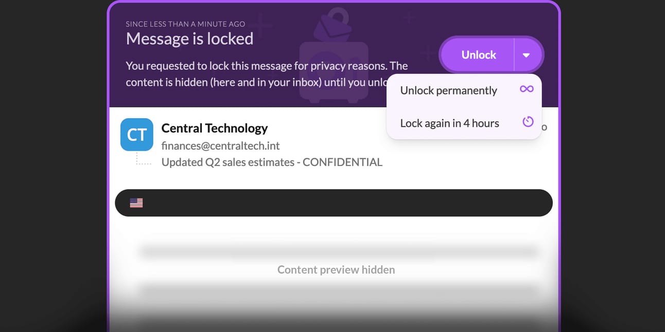 Locked confidential email with secure access prompt and blurred content to protect sensitive information
