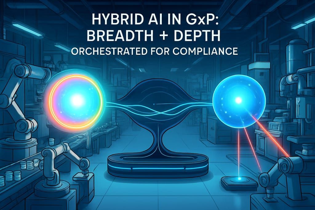 Hybrid AI system in GxP manufacturing ensuring breadth and depth of compliance with robotic precision