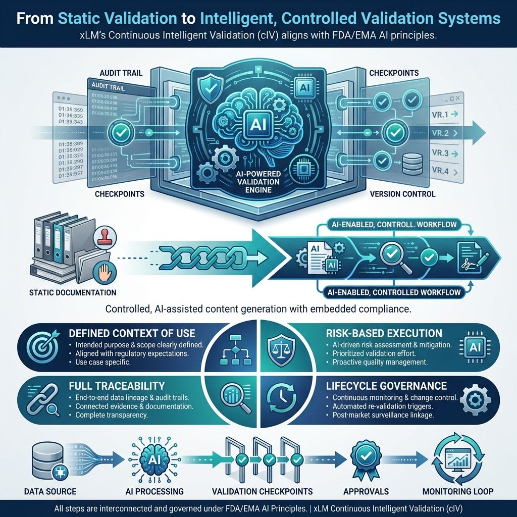 AI-powered validation workflow enabling audit trails, risk-based execution, traceability and governance in regulated systems