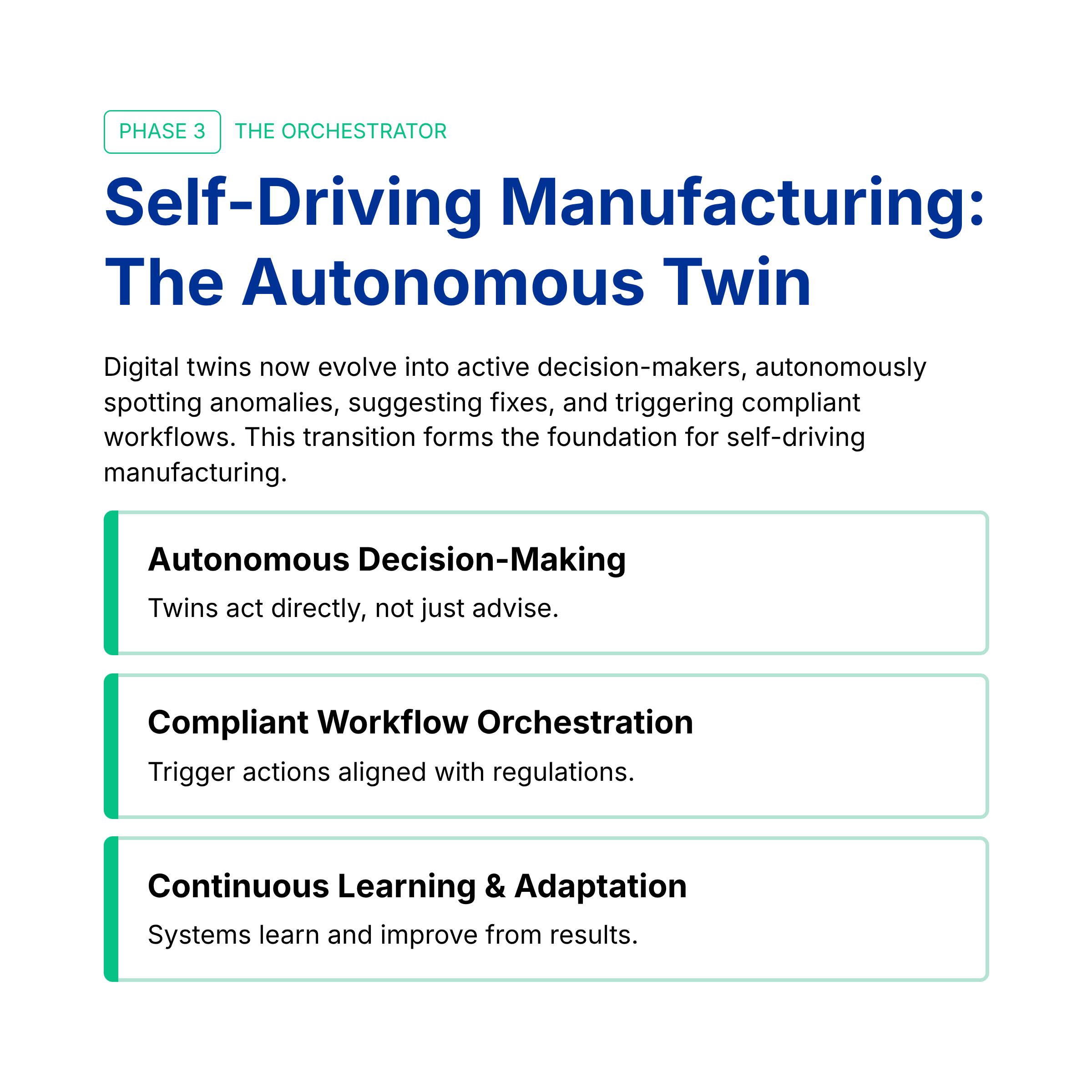 Phase 3 digital twins enabling self-driving manufacturing with autonomous decision-making