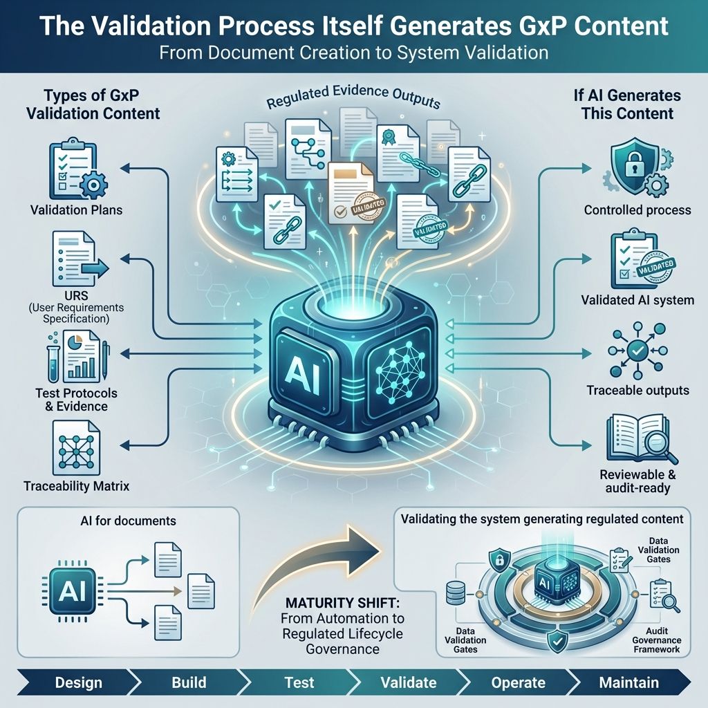 AI generating GxP validation content like URS, test protocols, and traceable audit-ready outputs