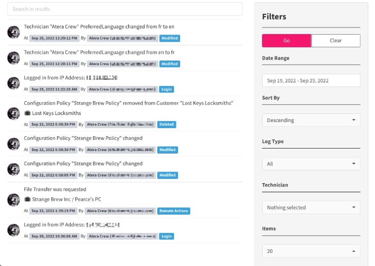 ContinuousRMM audit log system providing tamper-proof activity tracking and 21 CFR Part 11 compliance