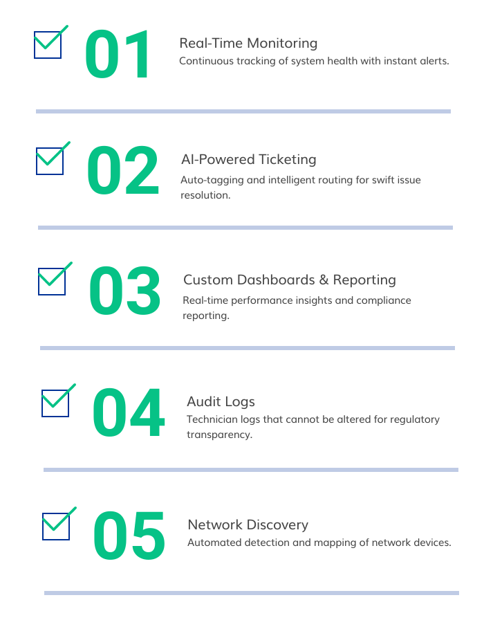 Top ContinuousRMM features: AI ticketing, real-time monitoring, reports, and audit traceability